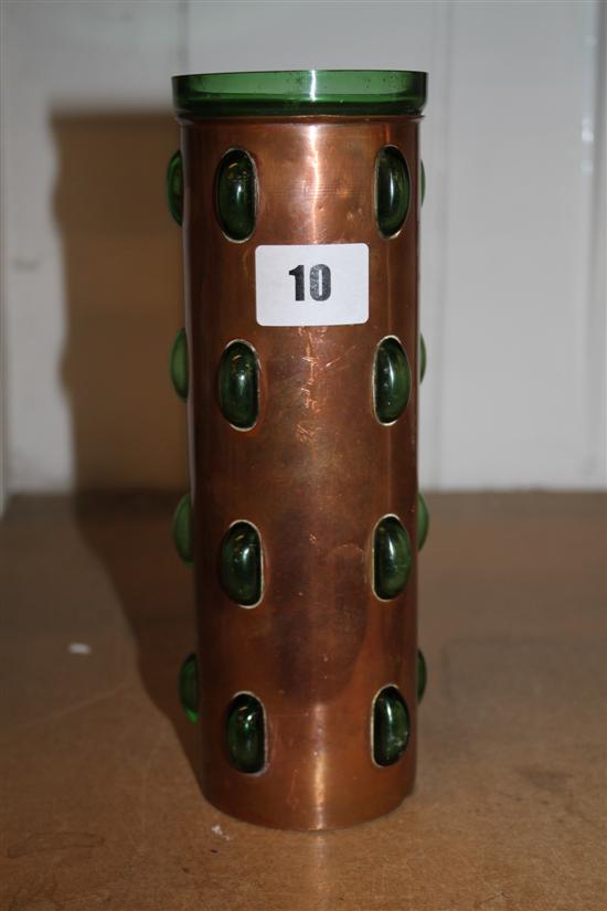 Green glass & copper Arts & Crafts vase